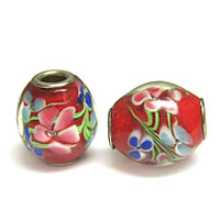 Lampwork Flower Large Oval Red 16x17mm