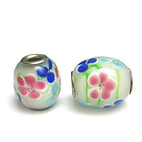 Lampwork Flower Large Oval White 16x17mm