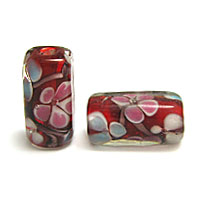 Lampwork Flower Rectangle Red 8x16mm