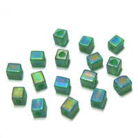 Miyuki Square 4mm Green Opaque Frosted Rainbow